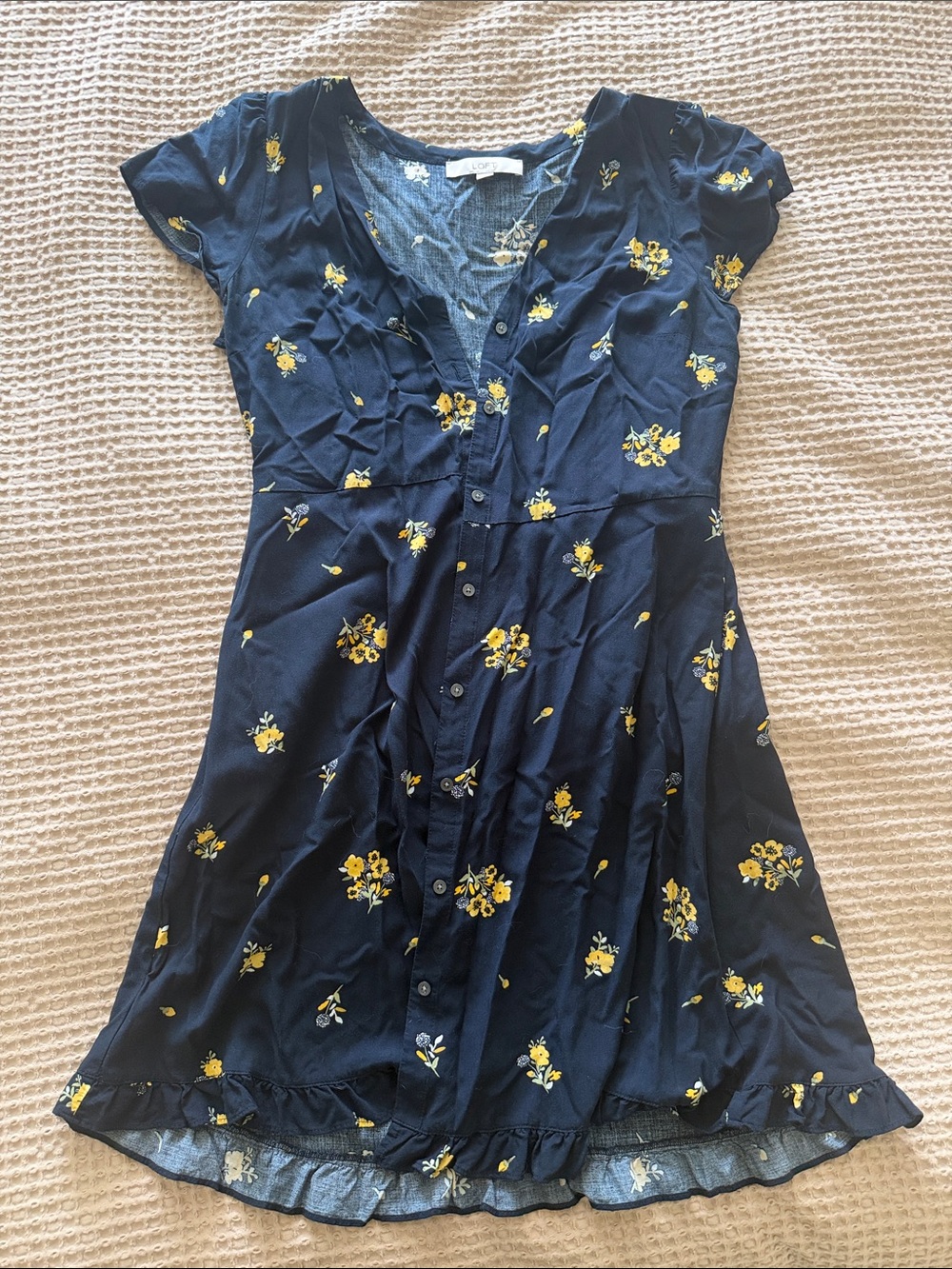 LOFT Navy Mini Dress with Yellow Floral Print